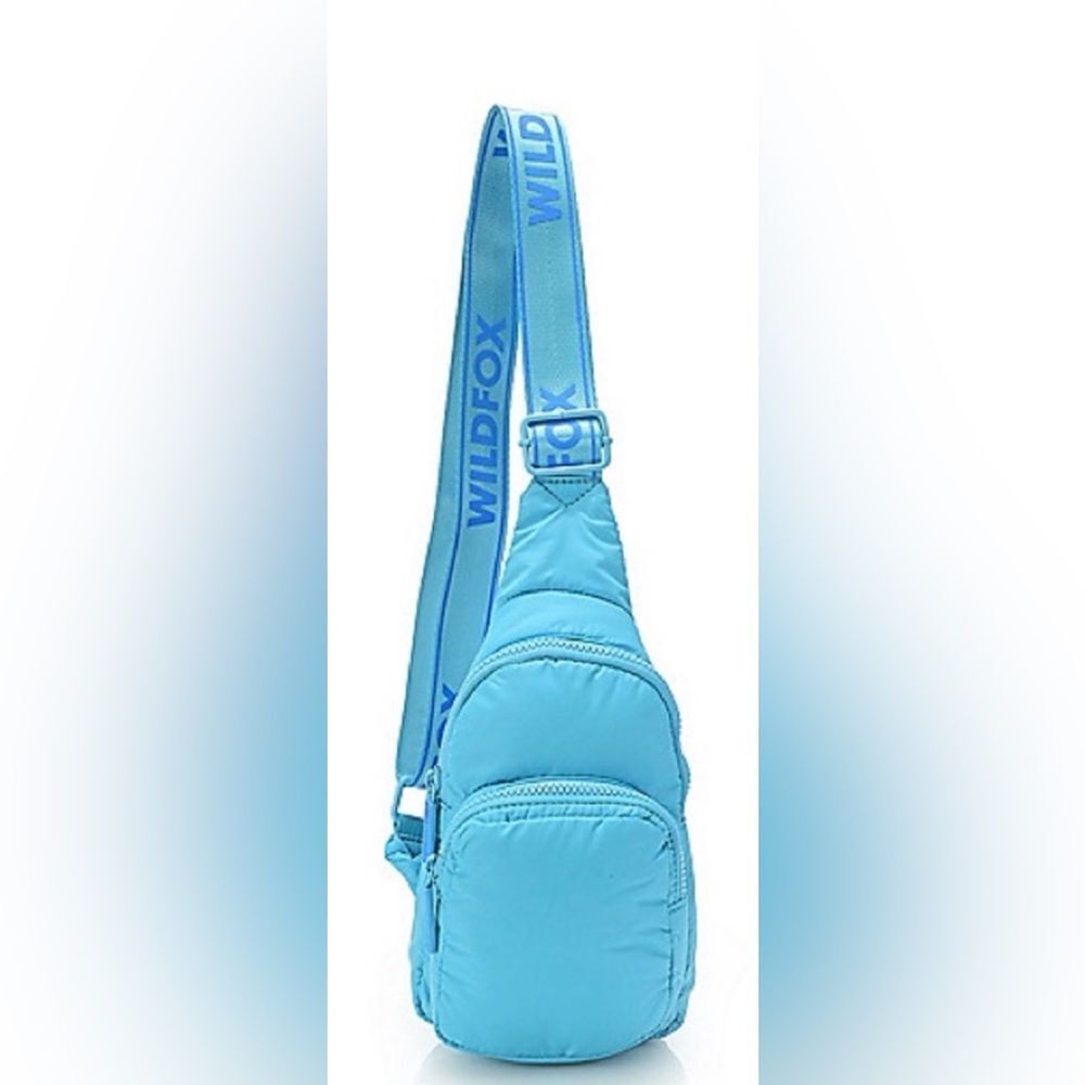Wildfox Blue Sling Bag NWT Double Pocket Nylon Crossbody Festival Travel Bag